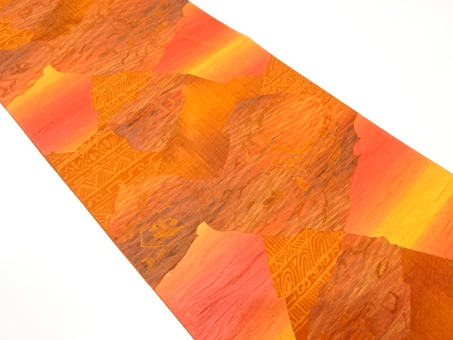 石畳に更紗模様織り出し　名古屋帯